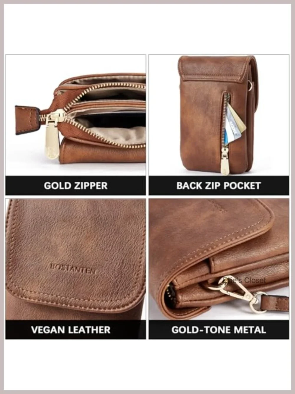 Small Crossbody Bag Women Vegan Leather Phone Purse Triple Pocket Adjustable